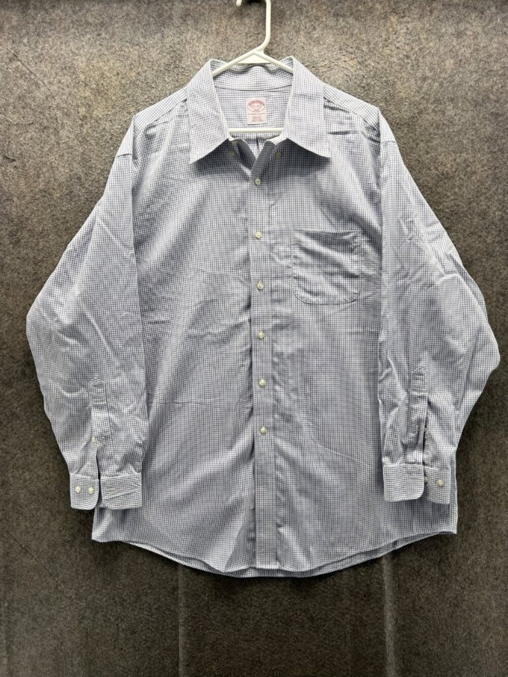 Brooks Brothers Dress Shirt Mens 17.5 4/5 Blue Check Regular Fit Non Iron